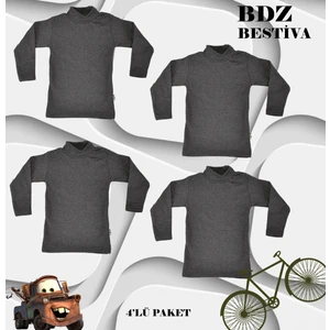 4 Lü Paket  Pamuklu Ligralı Yarım Balıkçı Yaka Gri Çocuk Body