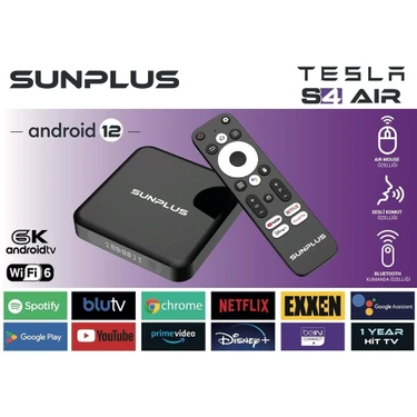 Sunplus Tesla S 4 Air Android Tv Box 4gb Ram -32 GB Hafıza Android 12 Tvbox -4 K 3840*2160 P Wi-Fi