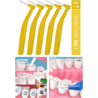 Oral White Arayüz Fırçası 0.7 mm Sarı Renk 5 Adet Dişler Arası Temizlik İçin Özel