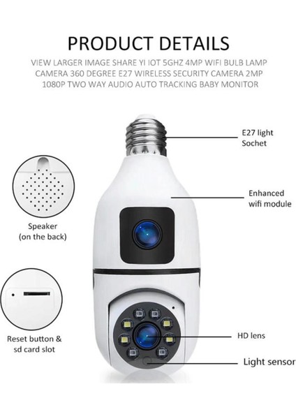 4mp Hd Kablosuz Ip Güvenlik Gözetleme Kamerası Çift Kameralı Çift Lensli Otomatik Takip Panoramik Ampul Kamera Kablosuz