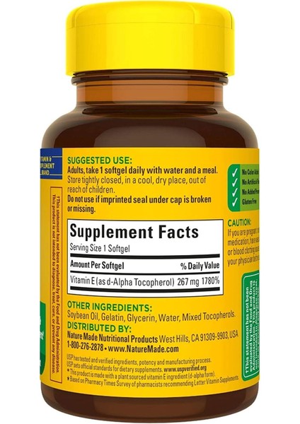 Vitamin E 400 IU 267 mg 100 Softgels