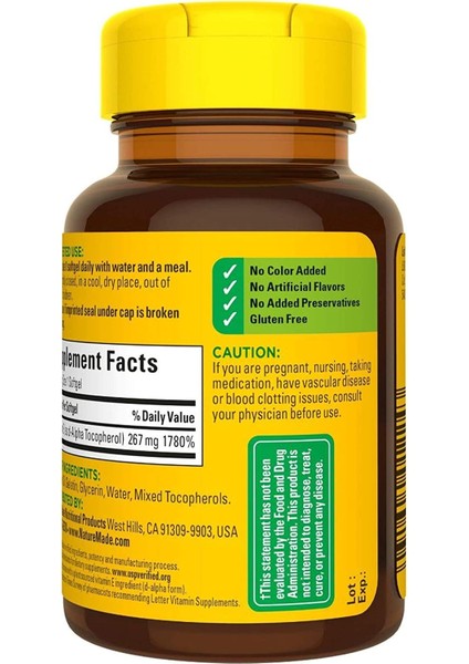 Vitamin E 400 IU 267 mg 100 Softgels