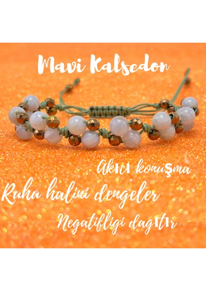 6mm Ipli Mavi Kalsedon Ayarlanabilir Ölçü Doğal Taş Bileklik