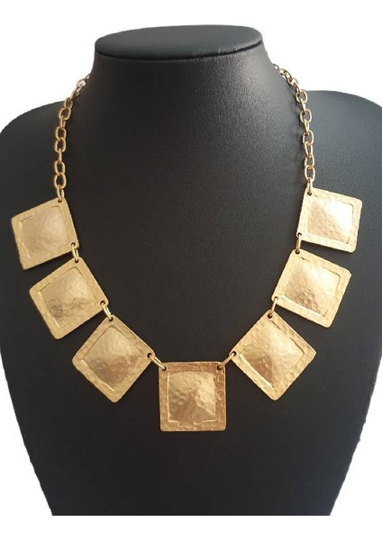 Altın Gold Kaplama Antik Çelik Kare Kolye