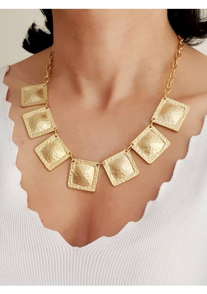 Altın Gold Kaplama Antik Çelik Kare Kolye fiyatları