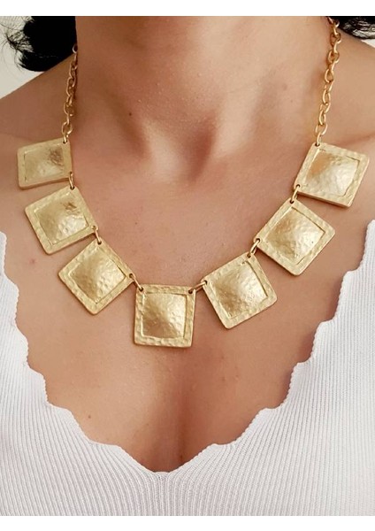 Altın Gold Kaplama Antik Çelik Kare Kolye modelleri