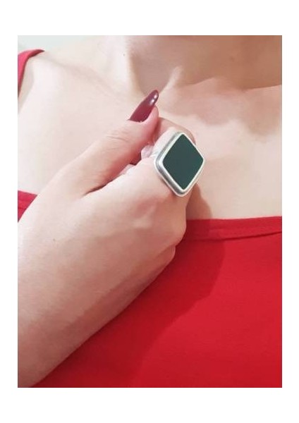 Gümüş Kaplama Antik Çelik Kadın Renkli Kare Yeşil Ayarlanabilir Yüzük fiyatları