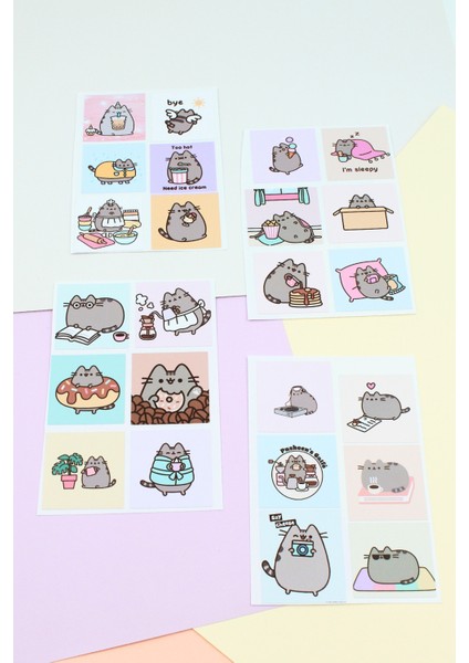 24 Adet Pusheen The Cat Sticker Sevimli Sticker Kare Sticker Laptop Sticker Kedi Sticker Sanrio Sticker