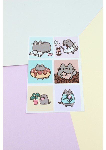 24 Adet Pusheen The Cat Sticker Sevimli Sticker Kare Sticker Laptop Sticker Kedi Sticker Sanrio Sticker modelleri