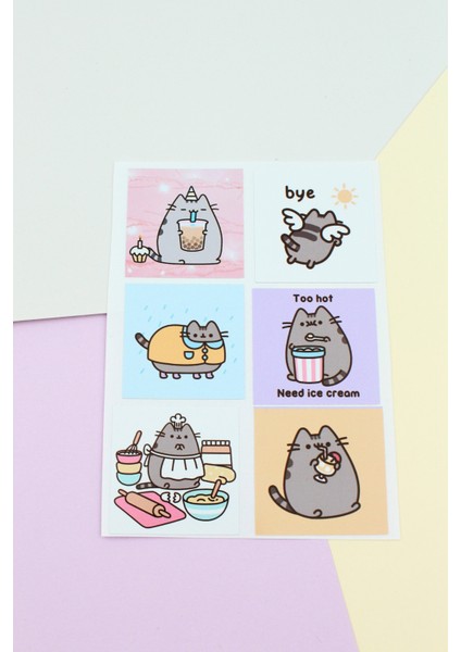 24 Adet Pusheen The Cat Sticker Sevimli Sticker Kare Sticker Laptop Sticker Kedi Sticker Sanrio Sticker fırsatları