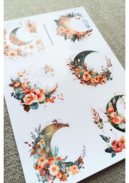 6 Adet Suluboya Çiçekli Hilal Ay Sticker Bullet Journal Scrapbook Laptop Sticker modelleri