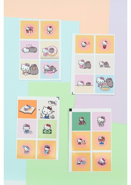 24 Adet Hello Kitty Pusheen The Cat Sticker Seti Sevimli Sticker Kare Sticker Laptop Sticker Sanrio