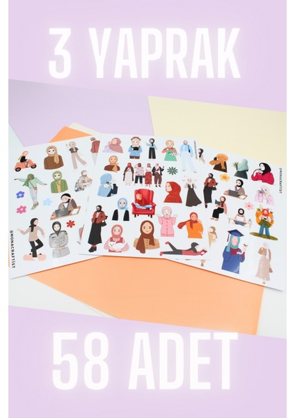 58 Adet Hijab Girl Sticker Seti Bullet Journal