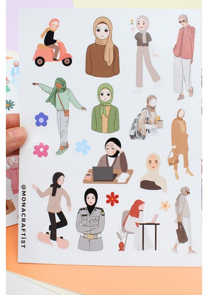 58 Adet Hijab Girl Sticker Seti Bullet Journal