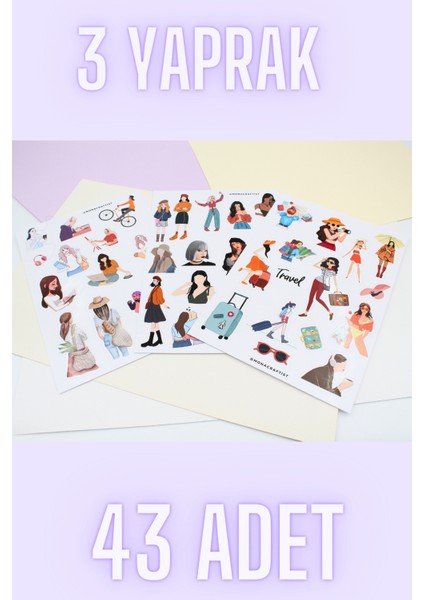 Mona Craftist 43 Adet Girls Kız Sticker Seti Bullet Journal Seyahat Sticker