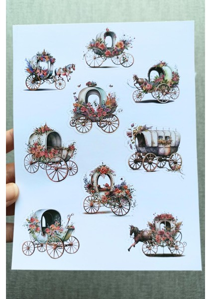 4 Sayfa Vintage Sticker Kelebek Çiçek Fincan At Arabası Sticker Seti fiyatları