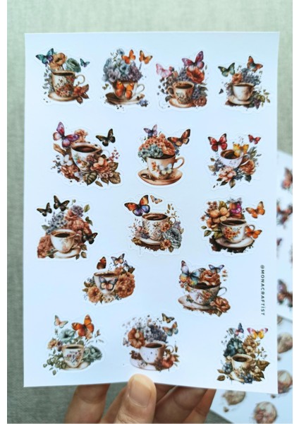 4 Sayfa Vintage Sticker Kelebek Çiçek Fincan At Arabası Sticker Seti fırsatları