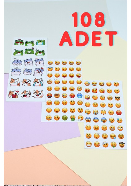 Mona Craftist 108 Adet Emoji Sticker Seti Sevimli Sticker Scrapbook Sticker Whatsapp Emoji Sticker Kedi Sticker Ku