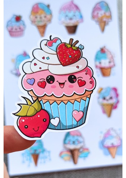 Mona Craftist 13 Adet Sevimli Dondurma Sticker Seti Cupcake Sticker Çocuk Sticker