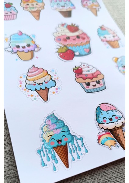 Mona Craftist 13 Adet Sevimli Dondurma Sticker Seti Cupcake Sticker Çocuk Sticker