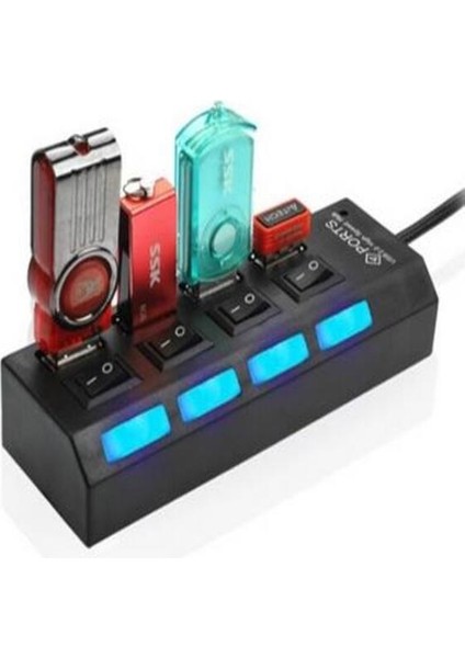 4 Port USB 2.0 Hub Çoğaltıcı Çoklayıcı Switch Işıklı Anahtarlı USB Çoğaltıcı fırsatları