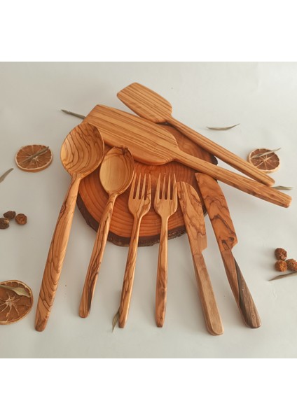 Ahşap Tahta Kaşık, Spatula, Çatal, Bıçak Seti - El Yapımı - Zeytin Ağacı fiyatları