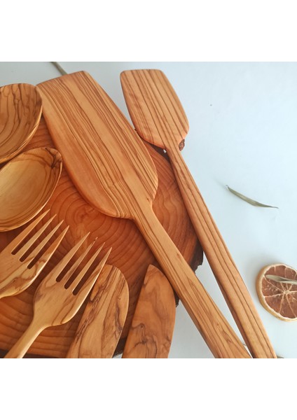 Ahşap Tahta Kaşık, Spatula, Çatal, Bıçak Seti - El Yapımı - Zeytin Ağacı indirimleri