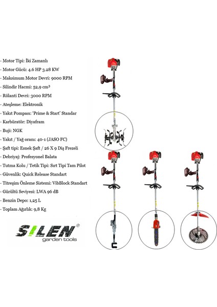 Yan Tırpan + Zeytin Silkeleme + Dal Testere + Akrep Çapa Makinesi 3.2kw 4.6hp