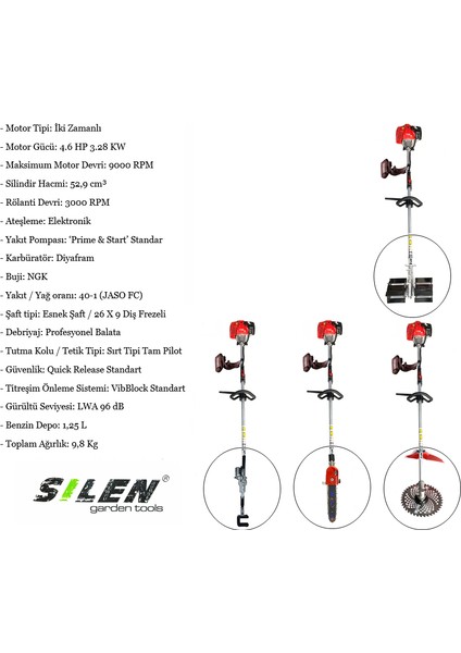 Yan Tırpan + Zeytin Silkeleme + Dal Testere + Paletli Çapa Makinesi 3.2kw 4.6hp