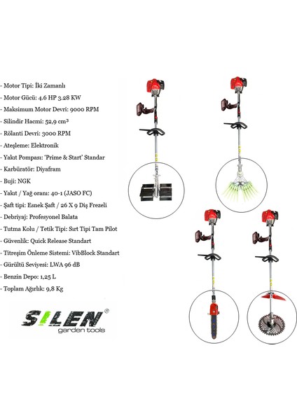 Yan Tırpan + Zeytin Hasat + Dal Budama + Paletli Çapa Makinesi 3.2kw 4.6hp