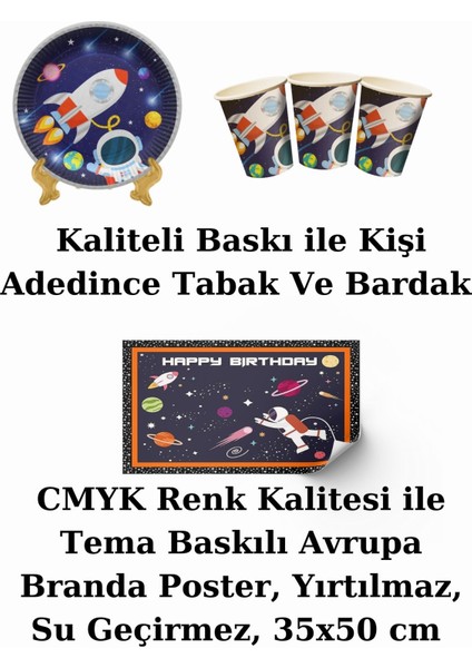 Kozmik Uzay Bayraklı ve Afişli 24 Kişilik Doğum Günü Parti Malzemeleri Süsleri Seti Mxst