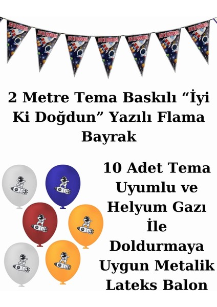 Kozmik Uzay Bayraklı ve Afişli 24 Kişilik Doğum Günü Parti Malzemeleri Süsleri Seti Mxst