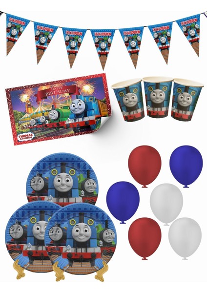 Thomas Train Thomas Tren ve Arkadaşları  Bayraklı ve Afişli 40 Kişilik Doğum Günü Parti Malzemeleri Süsleri Seti Mxst