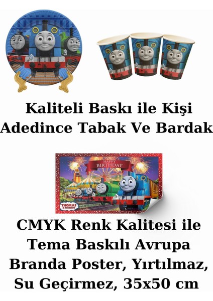 Thomas Train Thomas Tren ve Arkadaşları  Bayraklı ve Afişli 40 Kişilik Doğum Günü Parti Malzemeleri Süsleri Seti Mxst