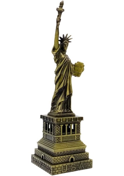 Dünyadan Hediyeler Vintage Metal Usa Özgürlük Heykeli Biblo Antik Bronz 18 cm