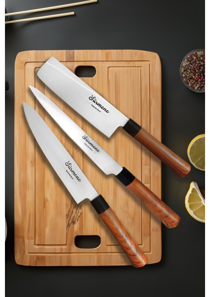 Doğu Esintileri Sushi, Nakiri, Santoku Üçlü Şef Bıçakları Seti