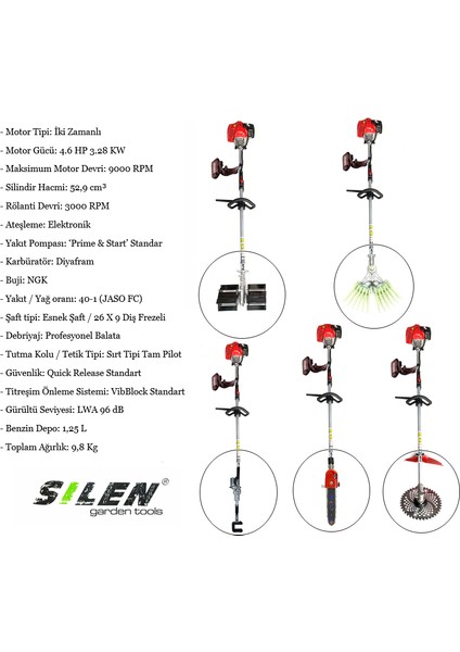 Yan Tırpan + Zeytin Hasat + Fındık Silkeleme + Dal Budama + Paletli Çapa Makinesi 3.2kw 4.6hp