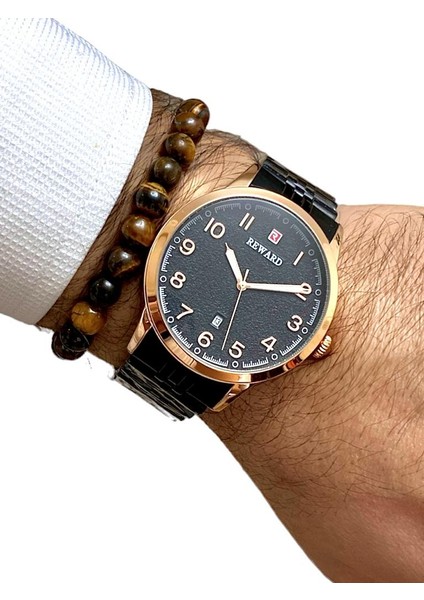 Çelik Kordon Klasik Rakamlı Business Model Takvimli Erkek Kol Saati+Bileklik