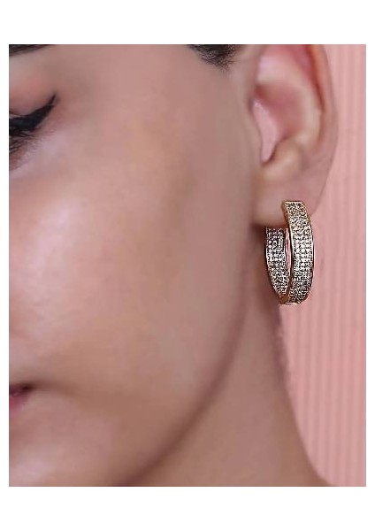 Altın Kaplama Zirkon Taşlı Kadın Halka Küpe Gold