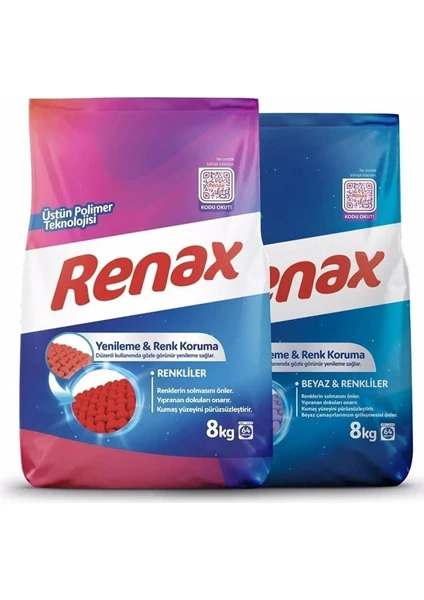 Renax Matik Beyaz & Renkliler Toz Çamaşır Deterjanı 8 kg x 2 Adet