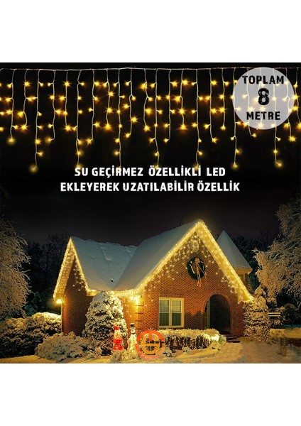 8 Metre 192 Ledli Perde LED Işık Eklenebilir Fişli Dekoratif LED Işık Gün Işığı