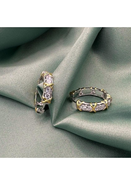x Model Altın Rhodium Kaplama Kadın Gümüş Halka Küpe