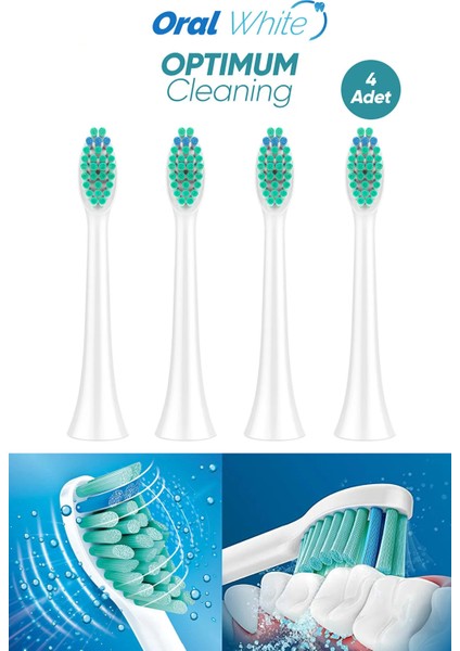 Sonic Optimum Cleaning Teknolojisi Philips Sonicare Uyumlu 4 Adet Yedek başlık