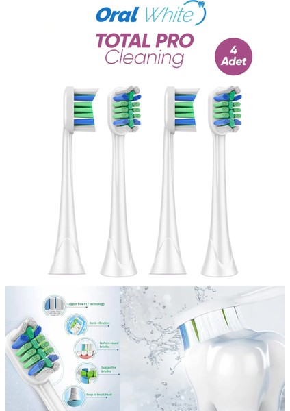 Oral White Sonic Total Pro Cleaning Teknolojisi Philips Sonicare Uyumlu 4 Adet Yedek başlık