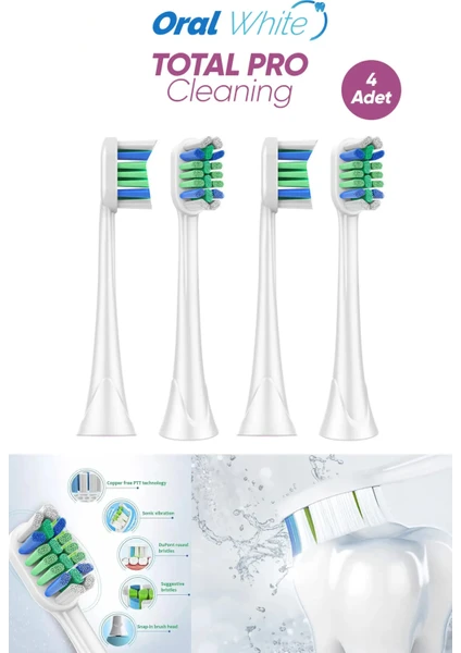 Oral White Sonic Total Pro Cleaning Teknolojisi Philips Sonicare Uyumlu 4 Adet Yedek başlık