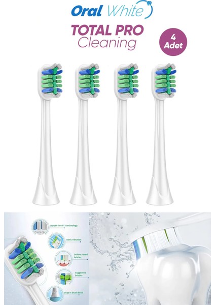 Oral White Sonic Total Pro Cleaning Teknolojisi Philips Sonicare Uyumlu 4 Adet Yedek başlık