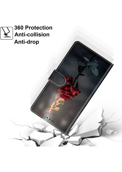 Xiaomi Redmi 12C 4g Için Desen Baskılı Deri Kapak, Stant ile Anti-Damla Telefon Kasası, Kayış Ateşi Gülü (Yurt Dışından) modelleri