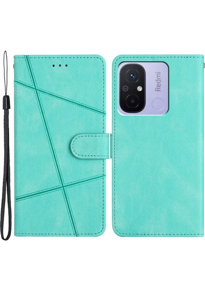 Xiaomi Için Redmi 12C 4g Baskılı Çizgiler Cüzdan Deri Telefon Kılıf Çılgın At Doku Stand Kapak Yeşil (Yurt Dışından)