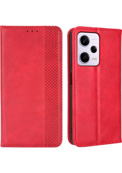 Xiaomi Redmi Için Note 12 Pro 5g/not 12 Pro Speed ​​5g/poco X5 Pro 5g Pu Deri Manyetik Retro Doku Telefon Kılıf Cüzdan Stand Baskılı Desen Anti-Çizelge Cep Telefonu Kapak-Kırmızı (Yurt Dışından)