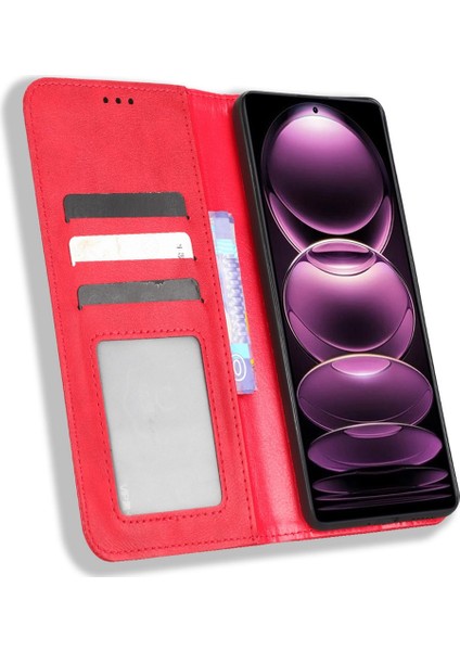 Xiaomi Redmi Için Note 12 Pro 5g/not 12 Pro Speed ​​5g/poco X5 Pro 5g Pu Deri Manyetik Retro Doku Telefon Kılıf Cüzdan Stand Baskılı Desen Anti-Çizelge Cep Telefonu Kapak-Kırmızı (Yurt Dışından) fırsatları